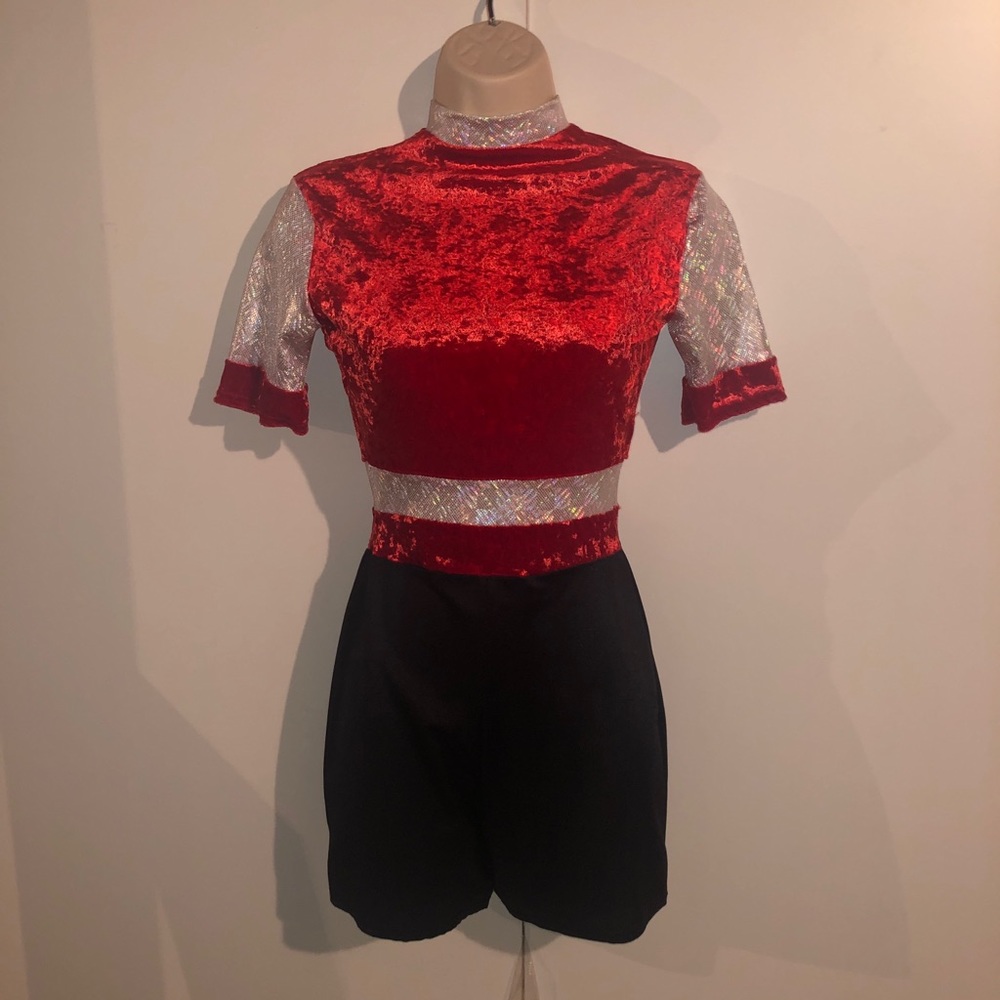 NEW Holiday Red Black Iridescent Romper  Costume